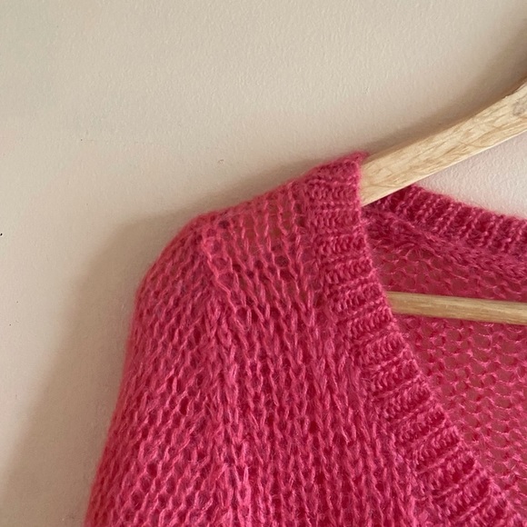 GUINEVERE Womans Large Mohair Cropped Cable Knit Long Sleeve V Neck Cardigan - Picture 5 of 12